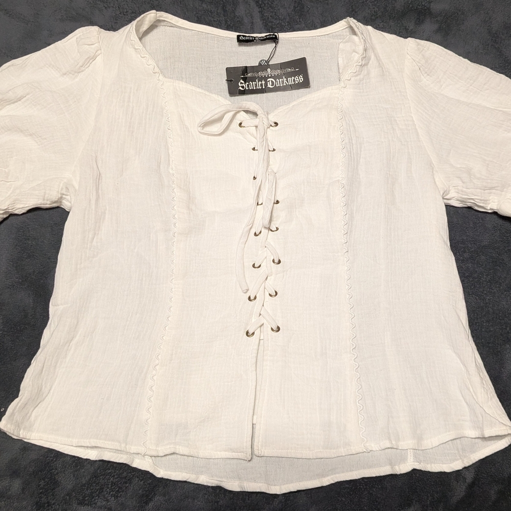 Women's White Lace-Up Blouse